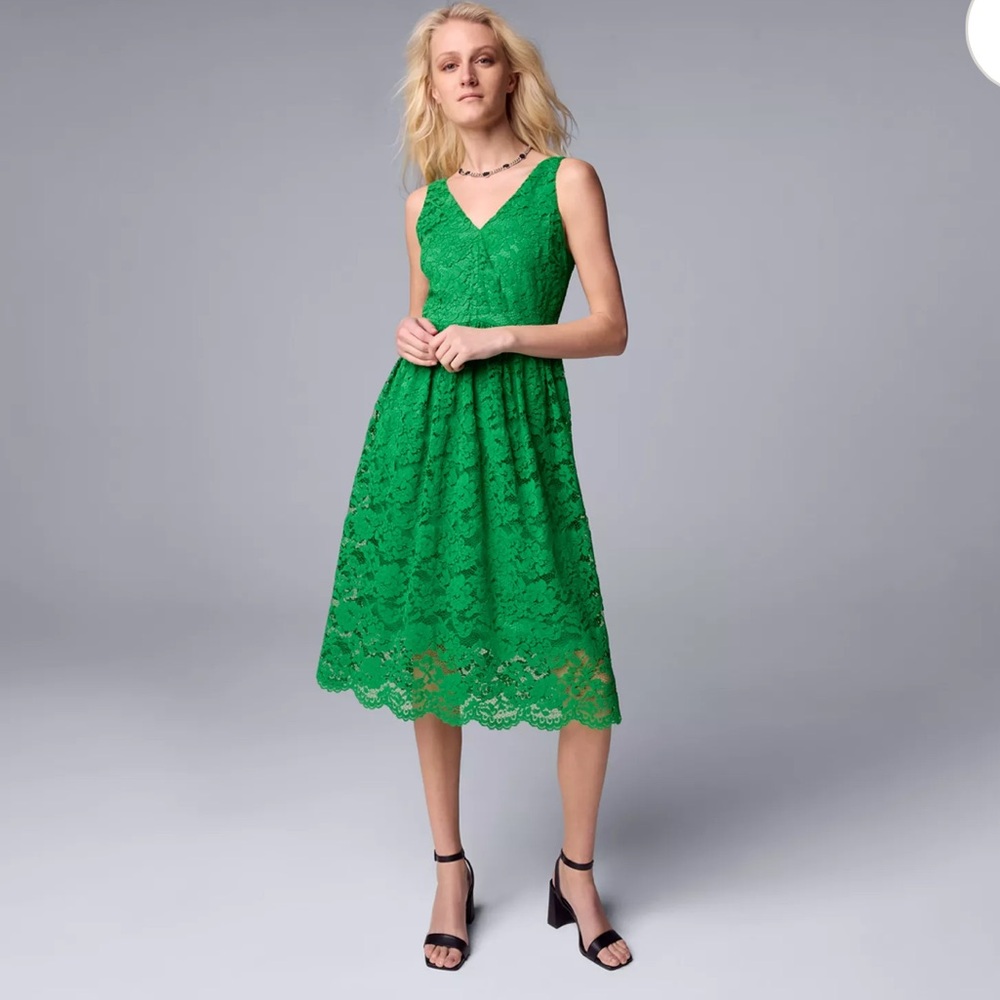 Simply Vera by Vera Wang Floral Lace Midi Dress Sleeveless Classic V-neck XS EUC